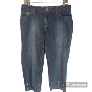 METRO 7 Crops Jeans Size 10 Cropped Capris Embellished Mid-rise Blue